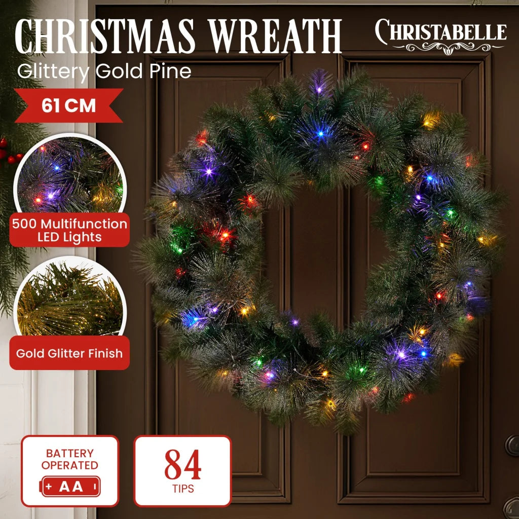 Christabelle 61cm Christmas Wreath with LED Lights Glittery
