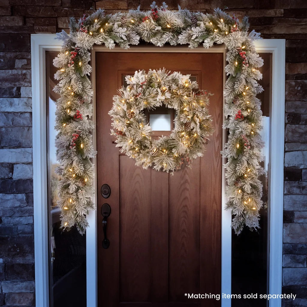 Christabelle 61cm Snowy Christmas Wreath Bedford with LED
