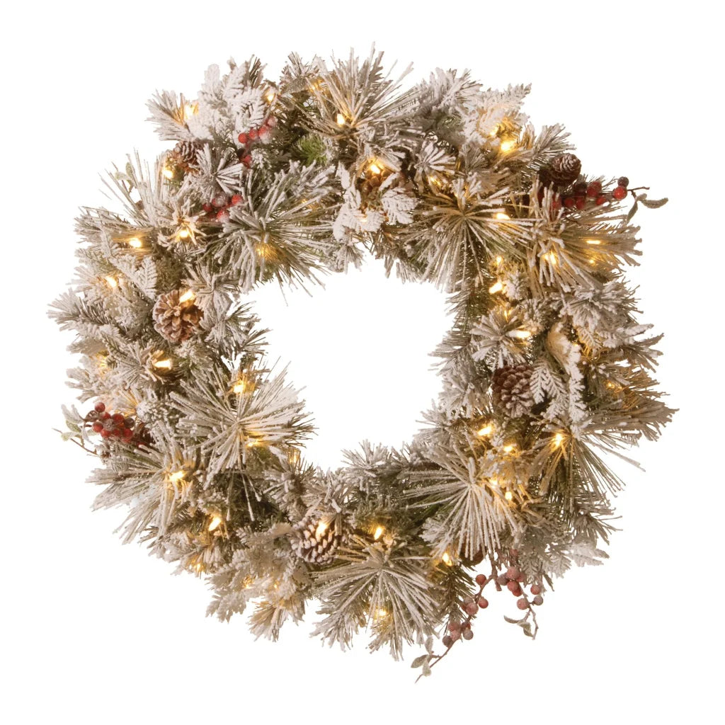 Christabelle 61cm Snowy Christmas Wreath Bedford with LED