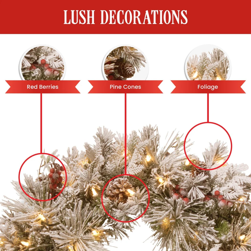 Christabelle 61cm Snowy Christmas Wreath Bedford with LED