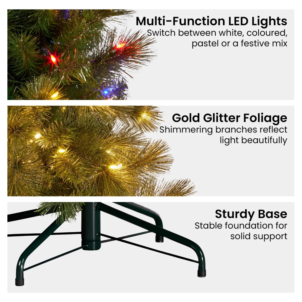 Christabelle 7.5ft Christmas Tree Glittery Gold Pine Led