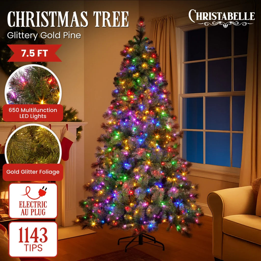 Christabelle 7.5ft Christmas Tree Glittery Gold Pine Led