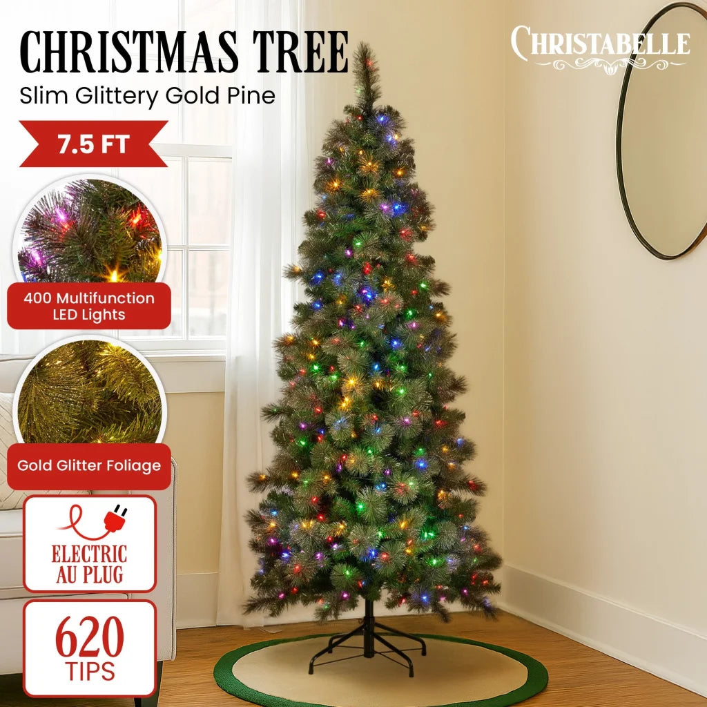 Christabelle 7.5ft Christmas Tree Slim Glittery Gold Pine