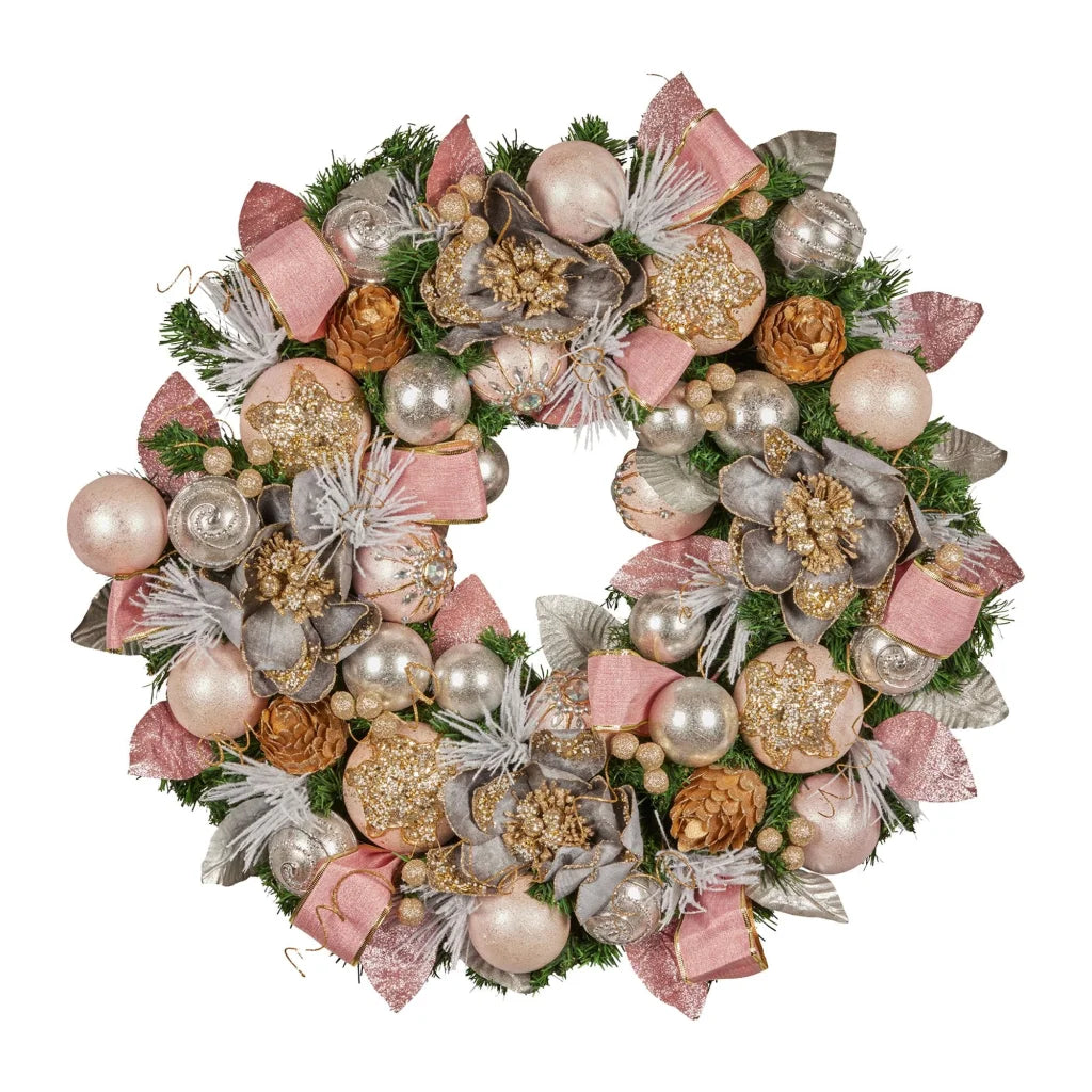 Christabelle 71cm Christmas Wreath Lush Pink Front Door