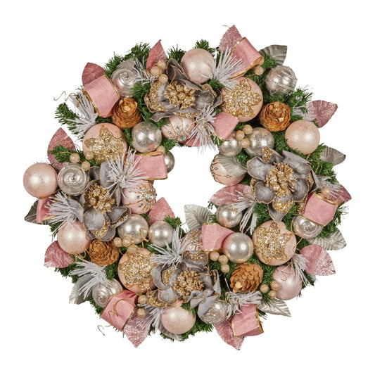 Christabelle 71cm Christmas Wreath Lush Pink Front Door