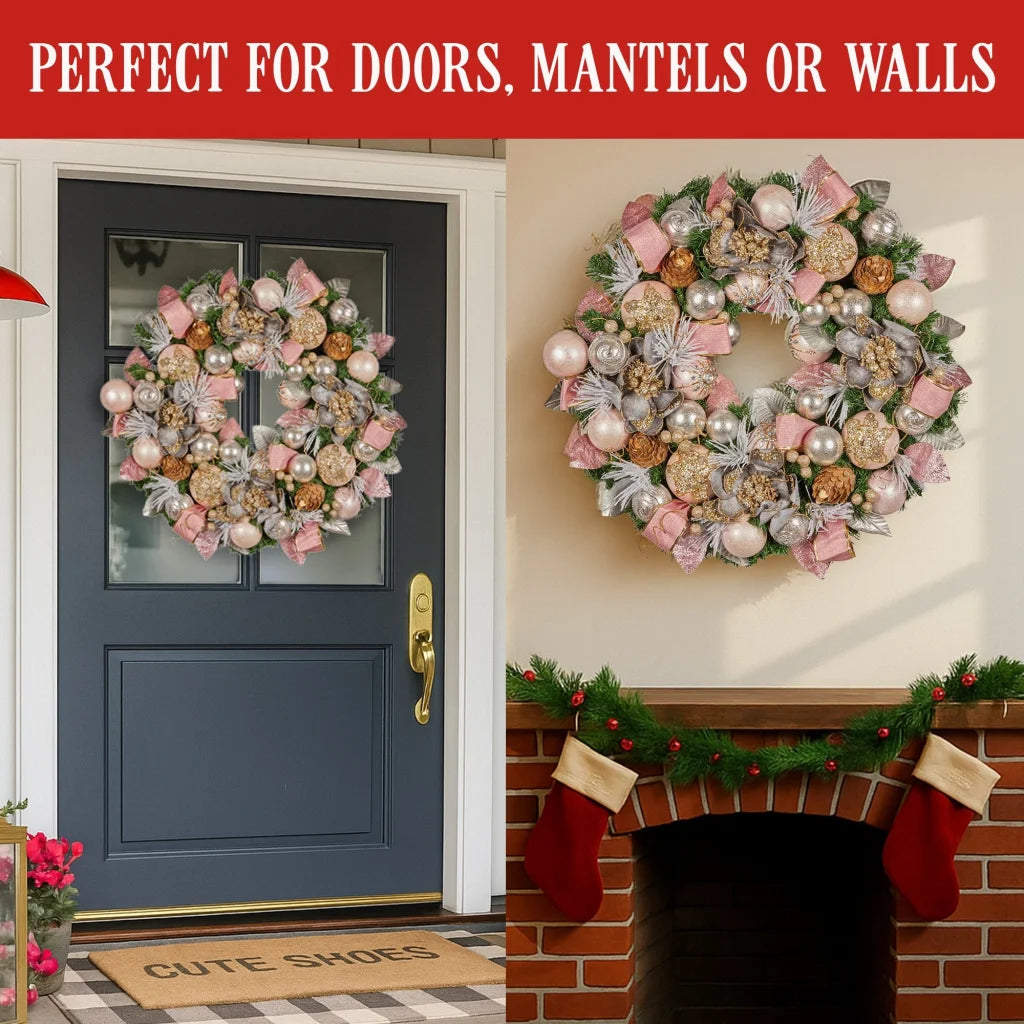 Christabelle 71cm Christmas Wreath Lush Pink Front Door