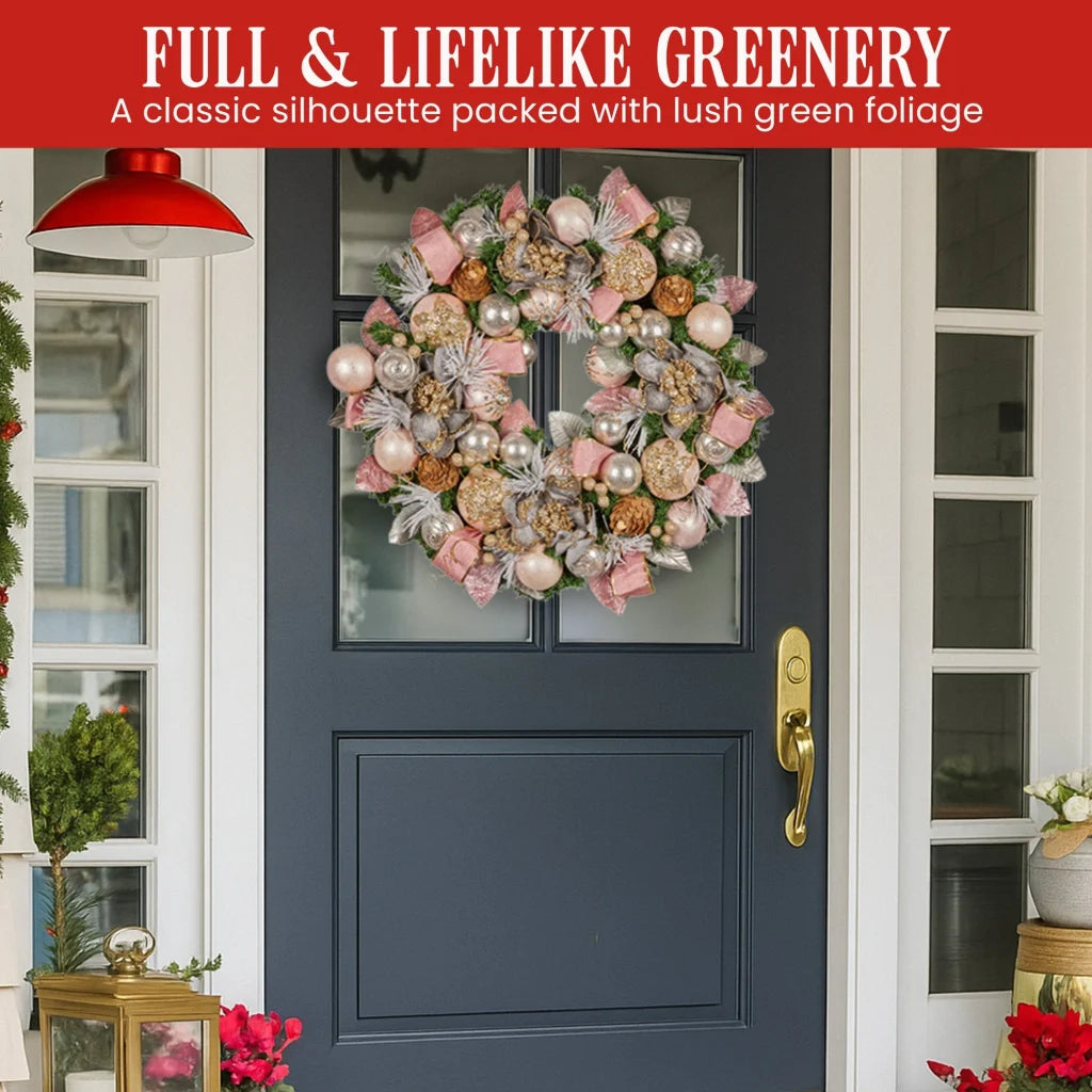 Christabelle 71cm Christmas Wreath Lush Pink Front Door