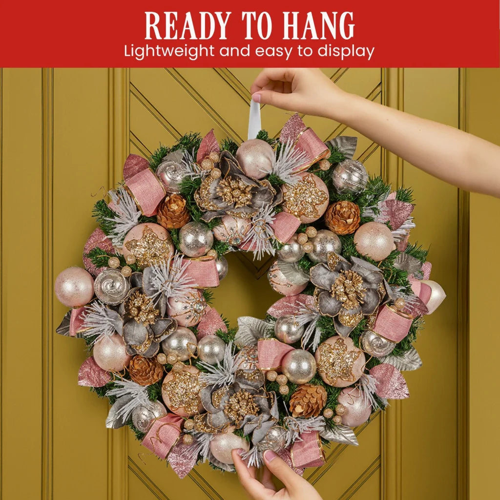 Christabelle 71cm Christmas Wreath Lush Pink Front Door
