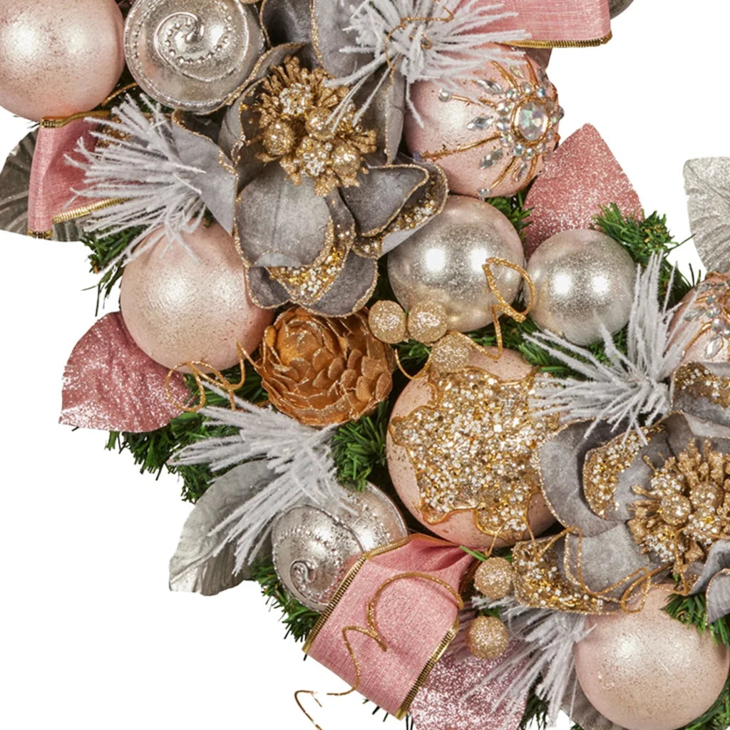 Christabelle 71cm Christmas Wreath Lush Pink Front Door