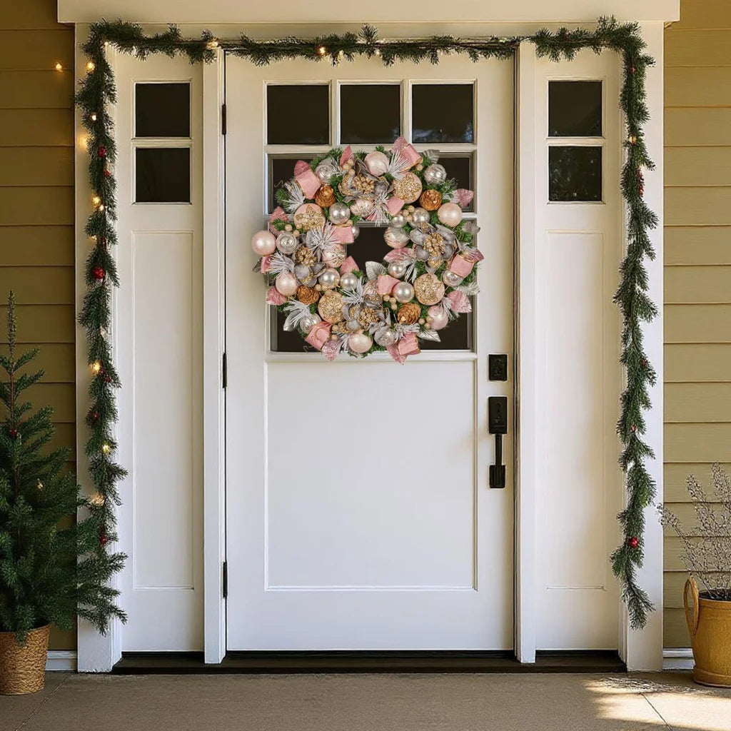 Christabelle 71cm Christmas Wreath Lush Pink Front Door