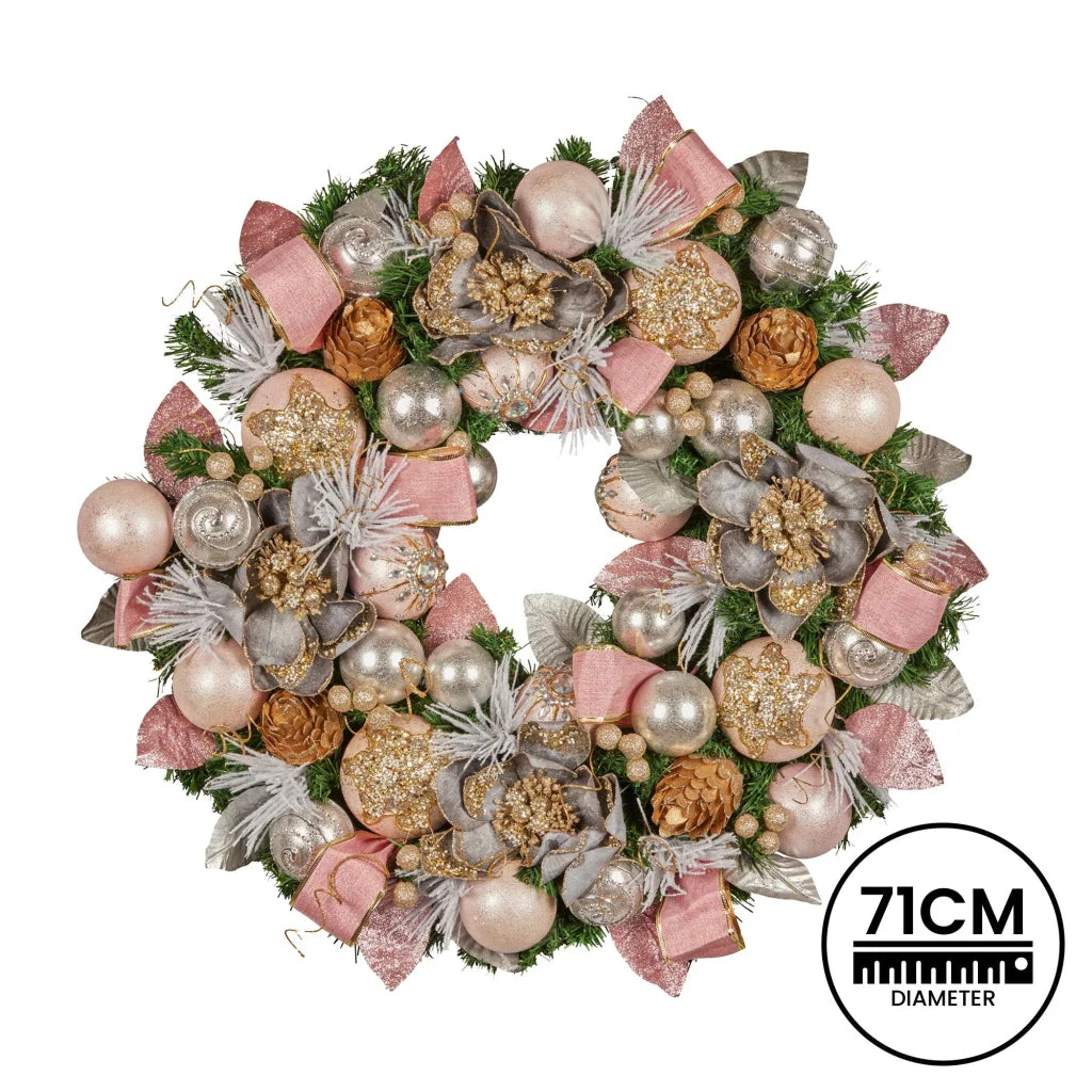 Christabelle 71cm Christmas Wreath Lush Pink Front Door