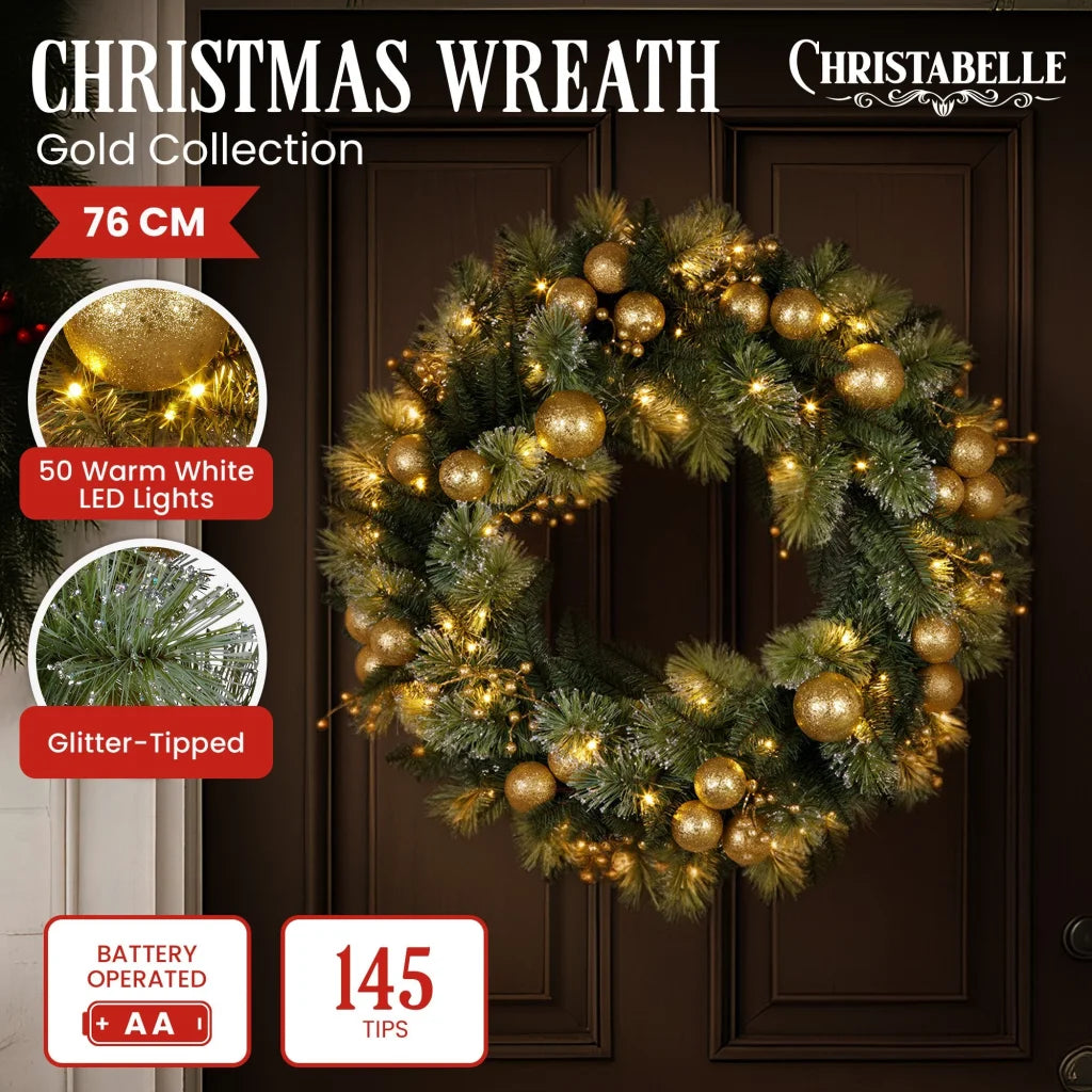 Christabelle 76cm Christmas Wreath Glittery Tipped with LED