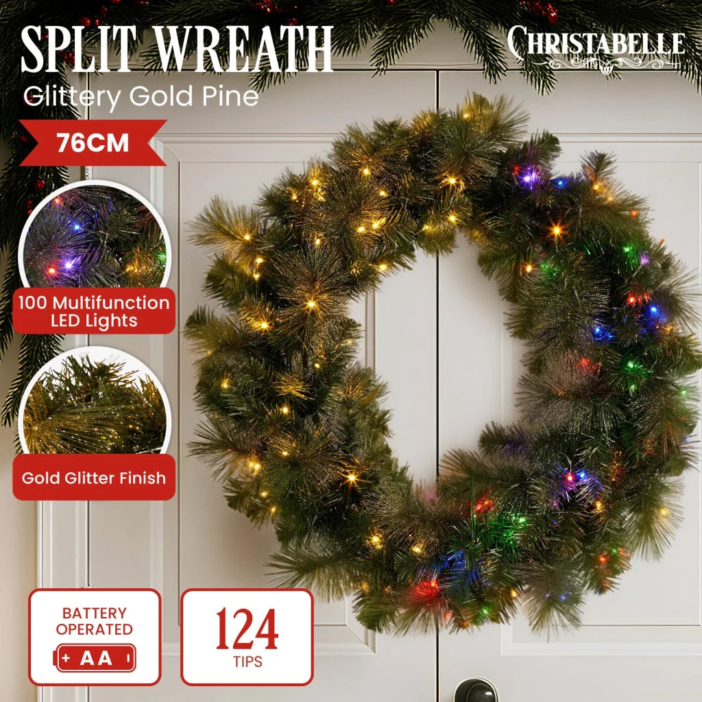 Christabelle 76cm Split Christmas Wreath with LED Lights