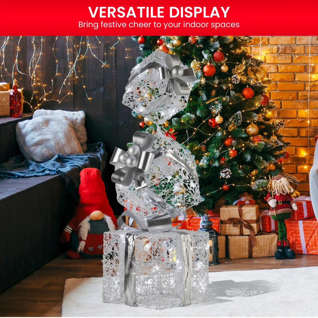 Christabelle 83cm Triple Christmas Silver Giftbox Stack