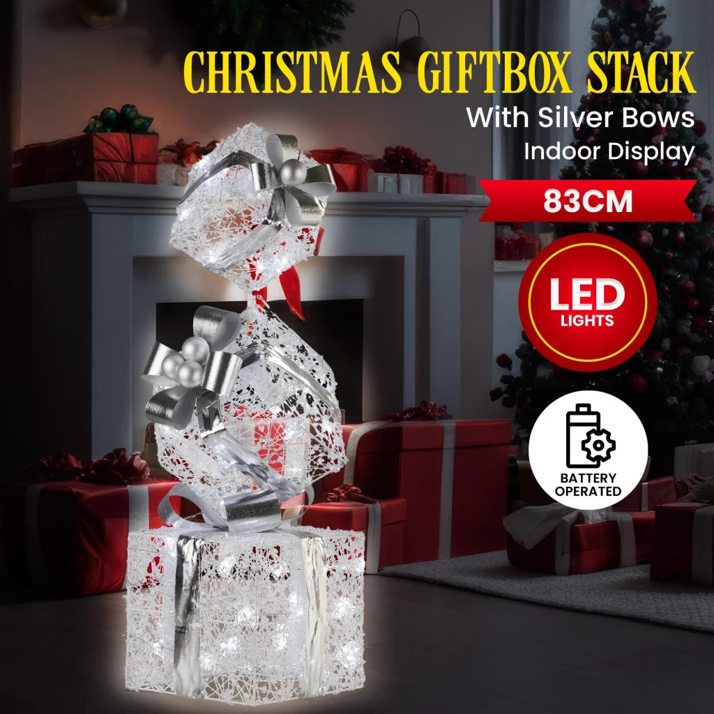 Christabelle 83cm Triple Christmas Silver Giftbox Stack