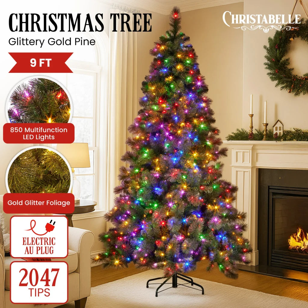 Christabelle 9ft Christmas Tree Glittery Gold Pine Needles