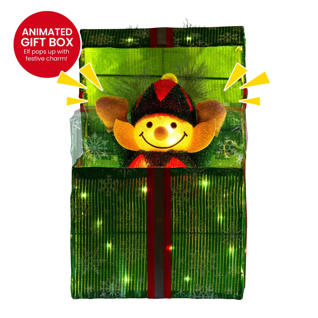 Christabelle Animated Elf Gift Box Led Lights Christmas