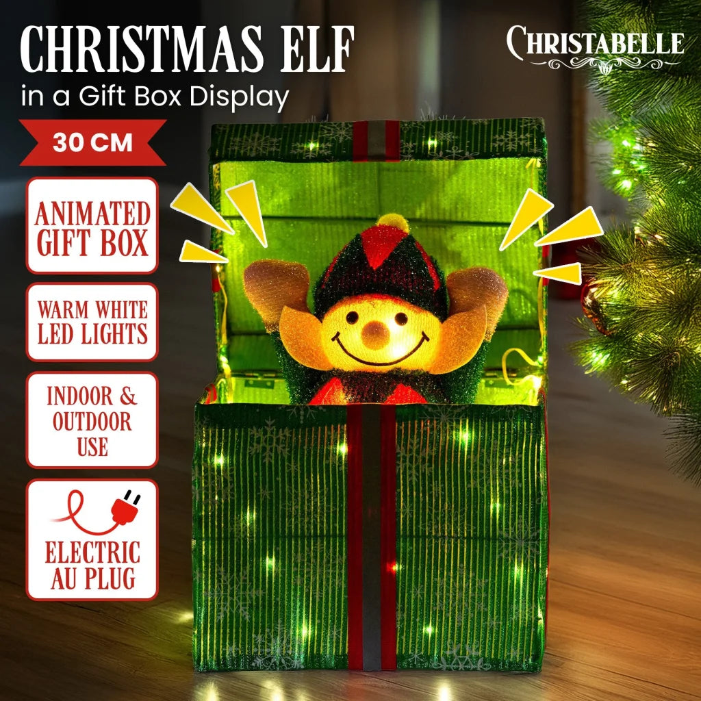 Christabelle Animated Elf Gift Box Led Lights Christmas
