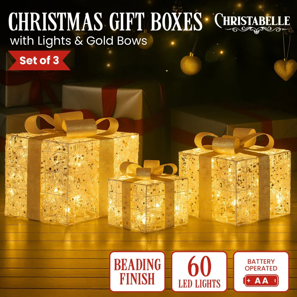 Christabelle Set of 3 Battery Operated Golden Christmas