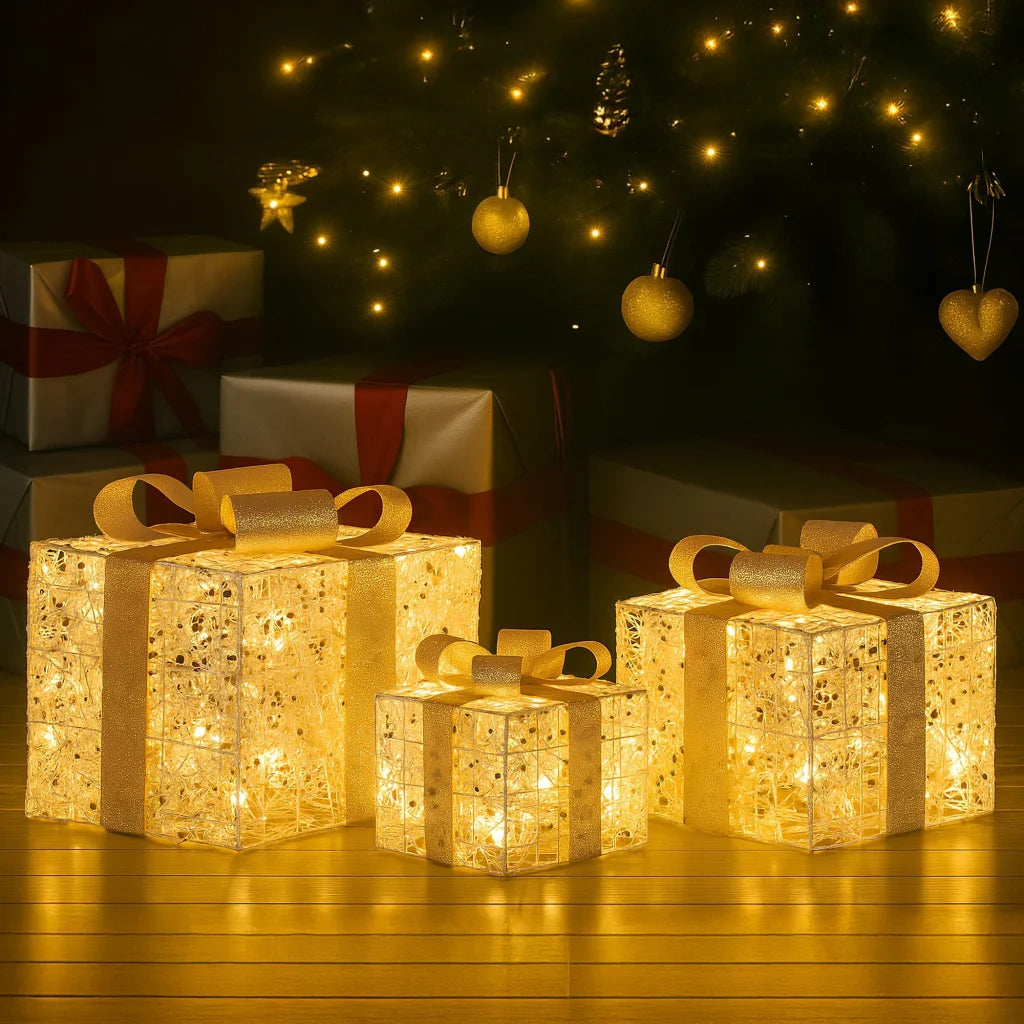 Christabelle Set of 3 Battery Operated Golden Christmas