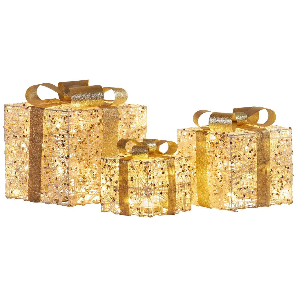 Christabelle Set of 3 Battery Operated Golden Christmas