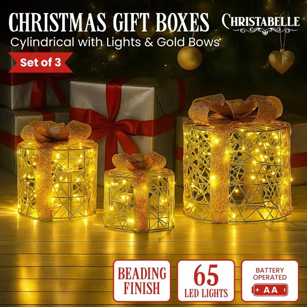 Christabelle Set of 3 Battery Operated Golden Cylindrical