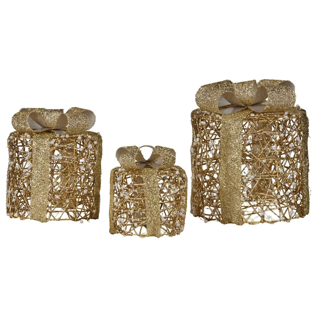 Christabelle Set of 3 Battery Operated Golden Cylindrical