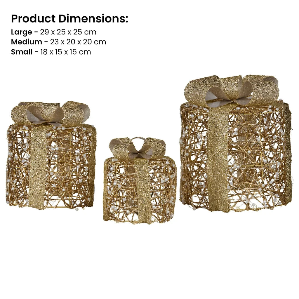 Christabelle Set of 3 Battery Operated Golden Cylindrical