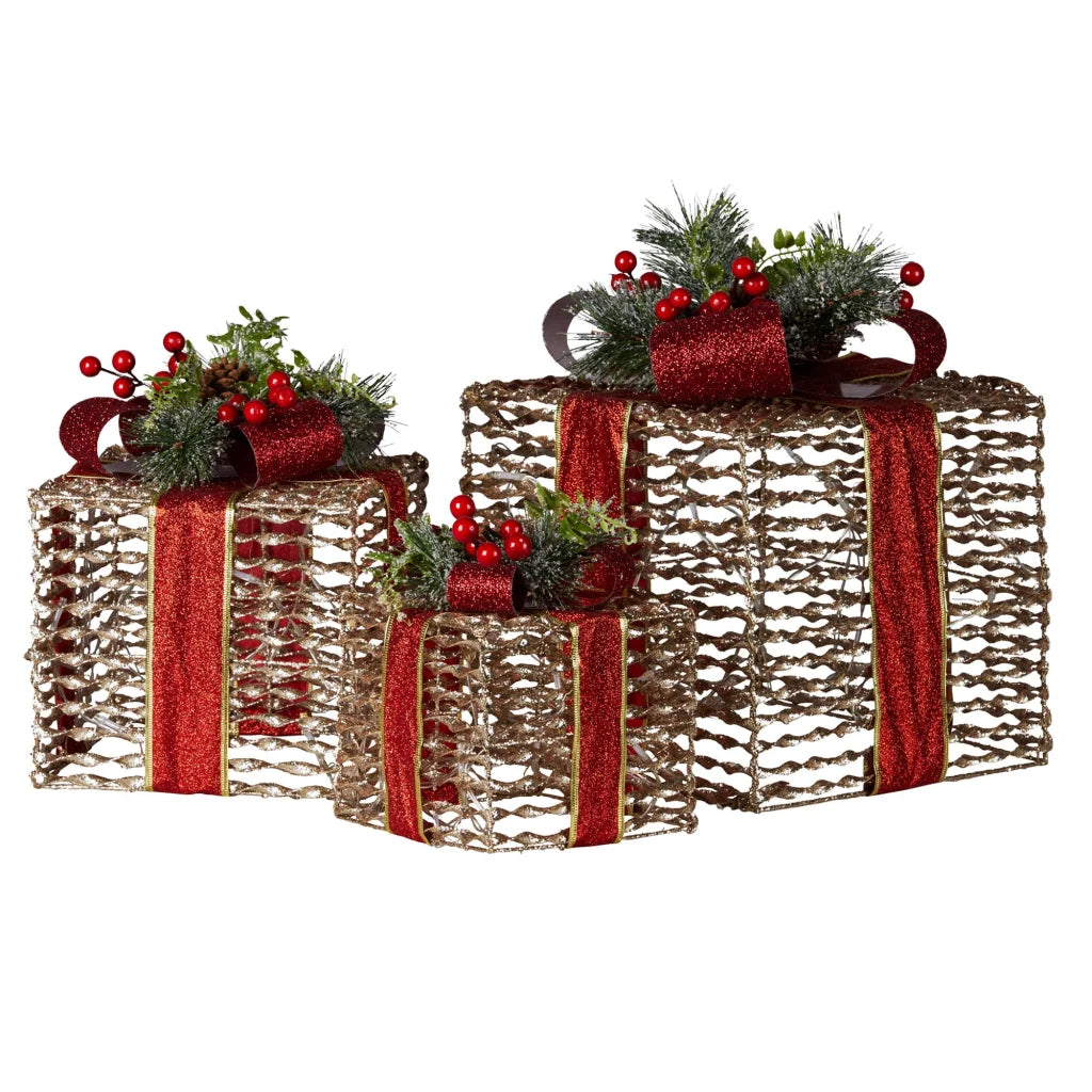 Christabelle Set Of 3 Christmas Gift Boxes With Lights