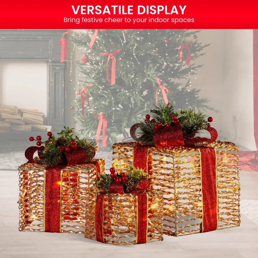 Christabelle Set Of 3 Christmas Gift Boxes With Lights