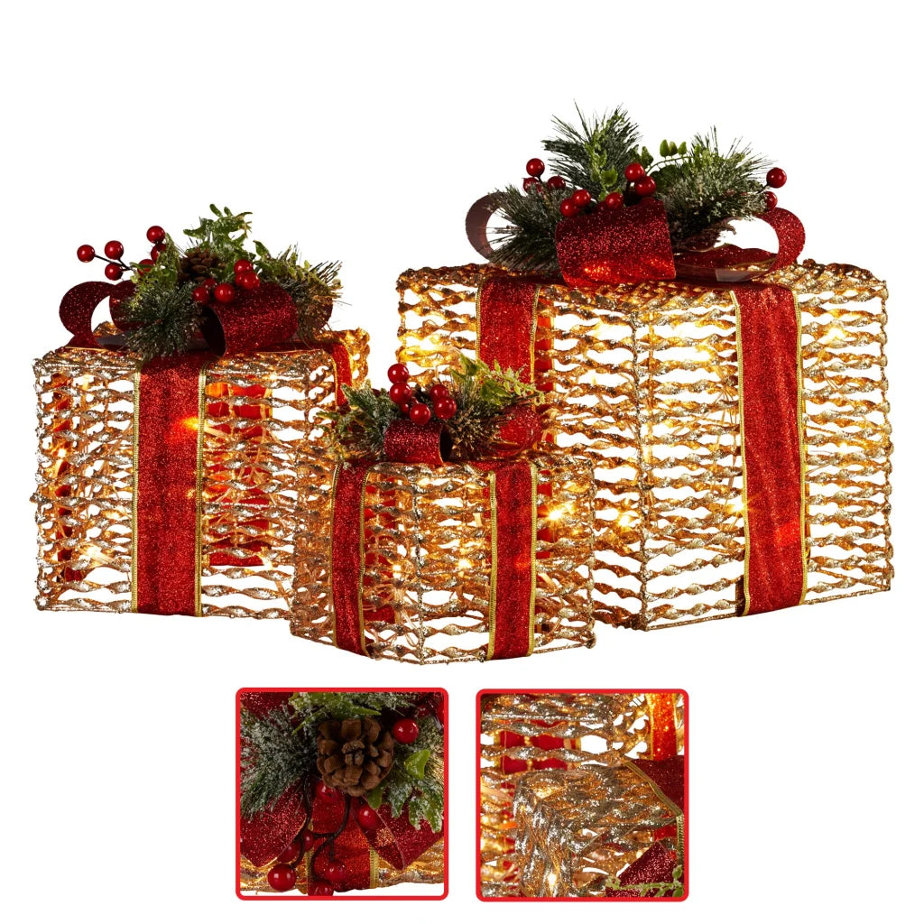 Christabelle Set Of 3 Christmas Gift Boxes With Lights