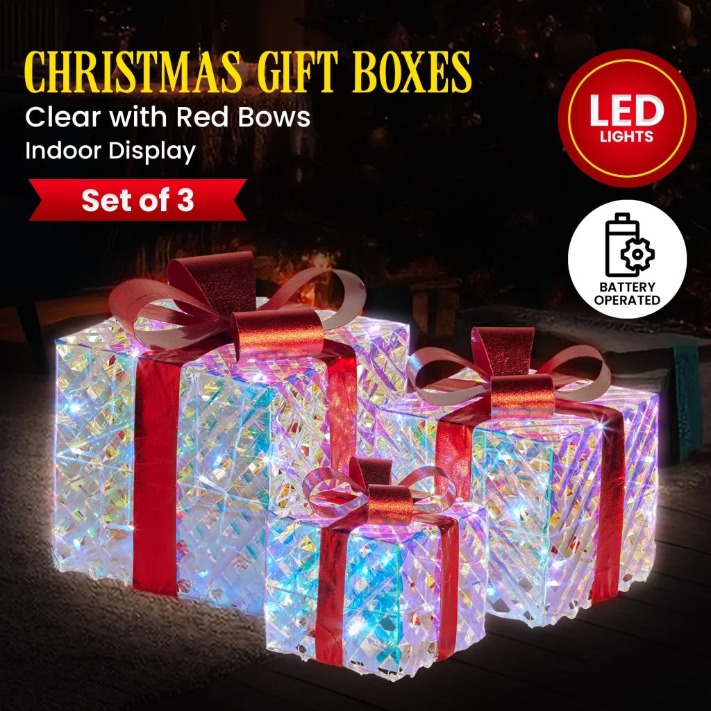 Christabelle Set of 3 Christmas Gift Boxes With Lights