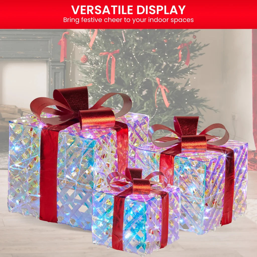 Christabelle Set of 3 Christmas Gift Boxes With Lights