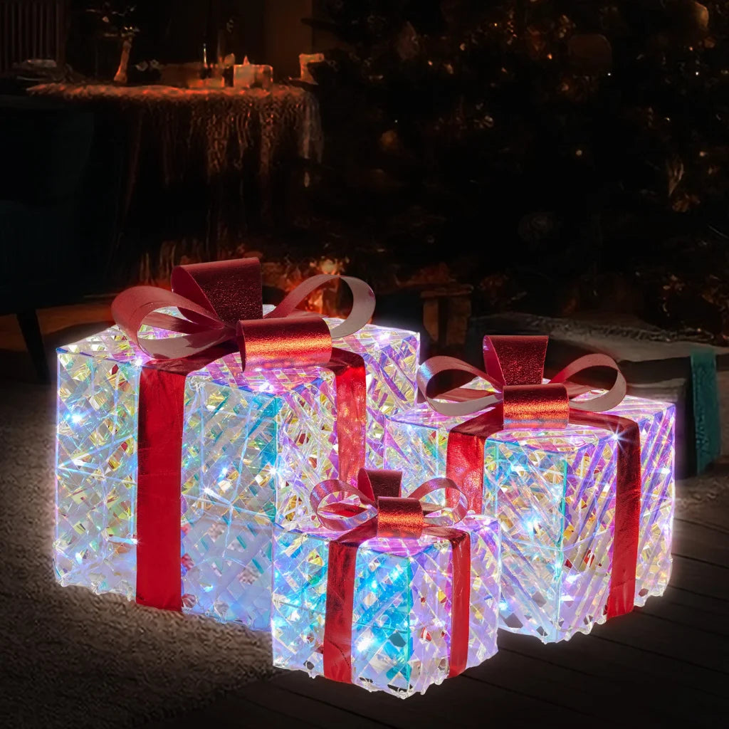 Christabelle Set of 3 Christmas Gift Boxes With Lights