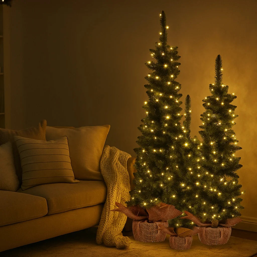 Christabelle Set of 3 Pre-Lit Christmas Trees Green Pine