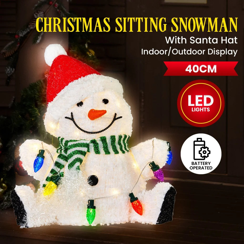 Christabelle Sitting Christmas Snowman Display With Lights