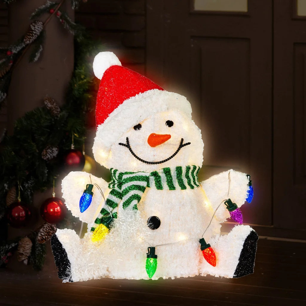 Christabelle Sitting Christmas Snowman Display With Lights
