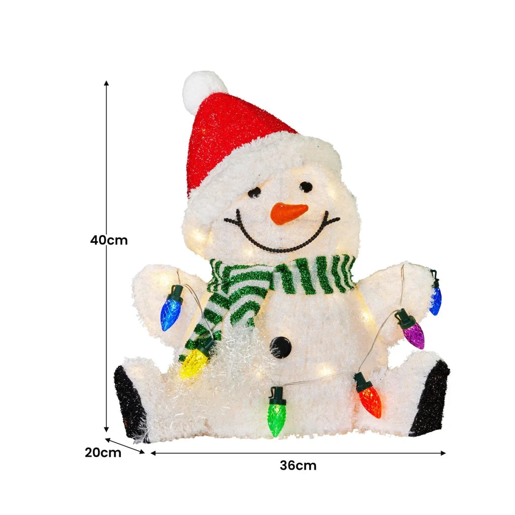 Christabelle Sitting Christmas Snowman Display With Lights