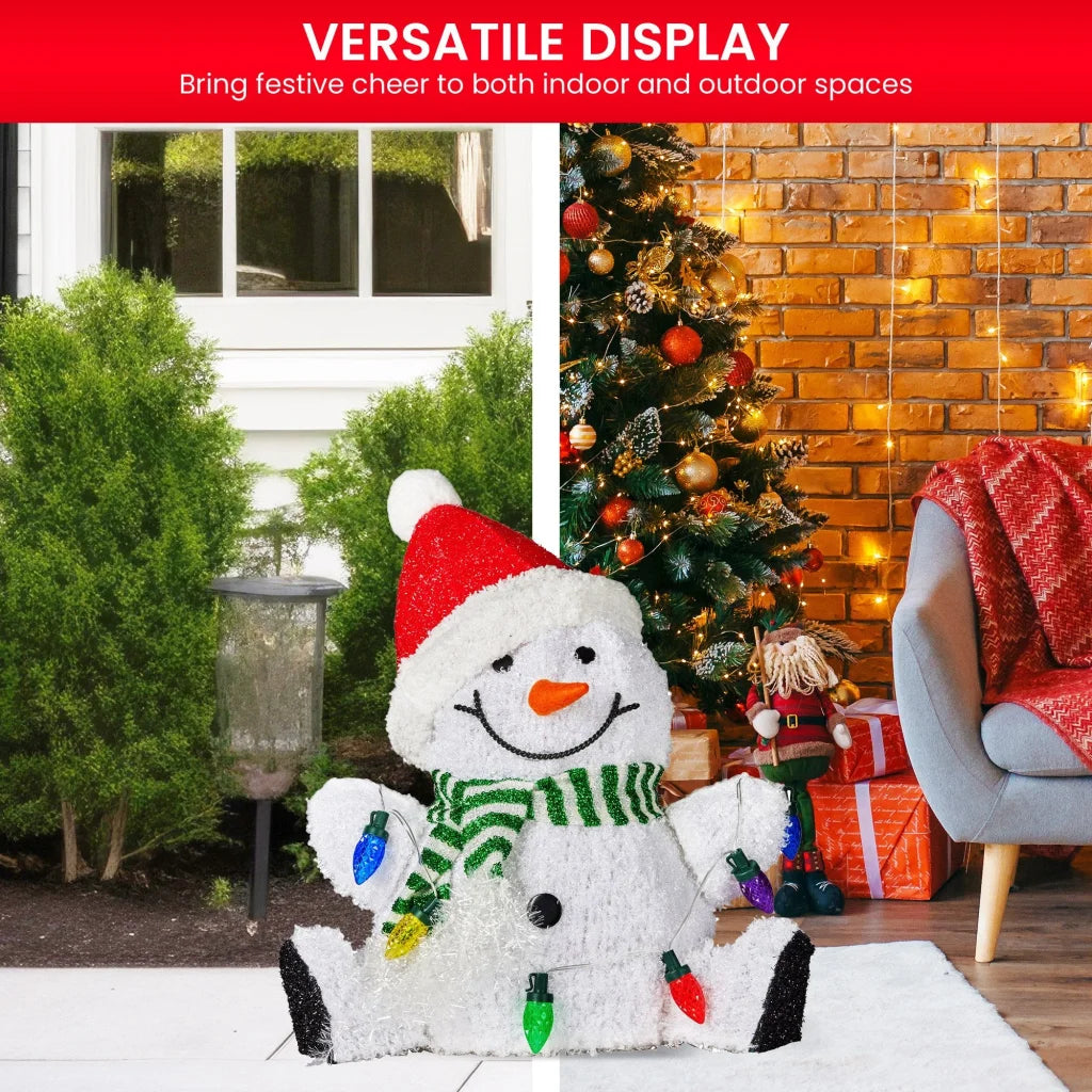 Christabelle Sitting Christmas Snowman Display With Lights