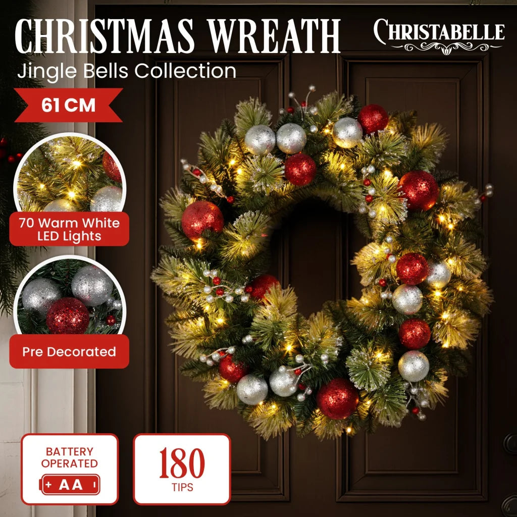 Christabelle Stunning 61cm Christmas Wreath with LED Lights
