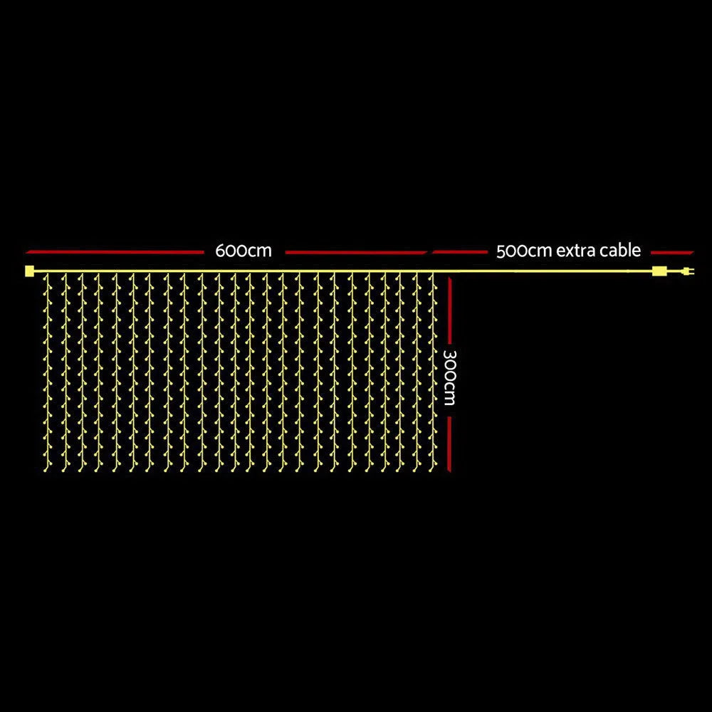 Christmas Curtain Lights 6X3M 600LED Warm White - Occasions