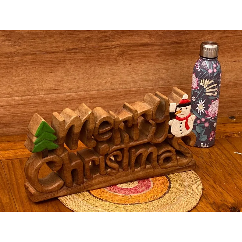 Christmas Decoration Wooden Carved Merry Christmas