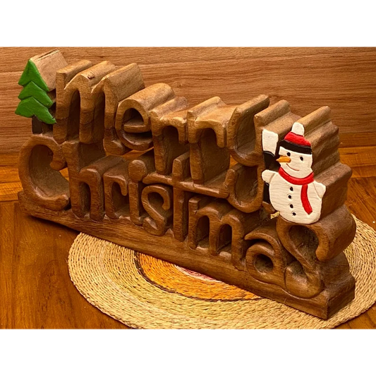 Christmas Decoration Wooden Carved Merry Christmas