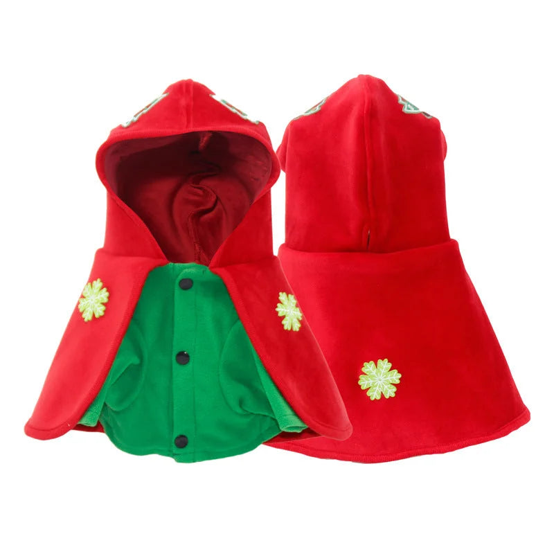 Christmas Dog Costume - Festive Hooded Cape & Green