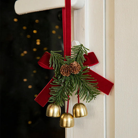 Christmas Door Hanging Ornament with Pinecones Bells