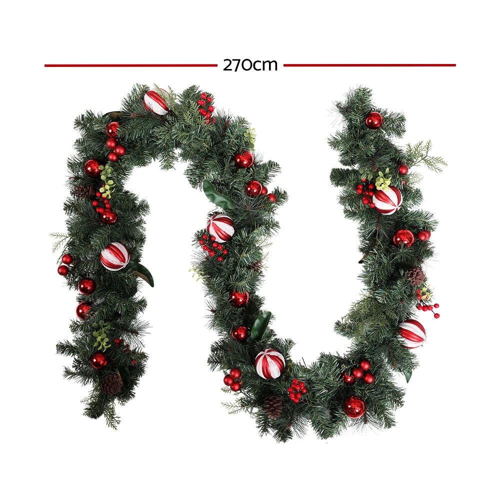 Christmas Garland 2.7M with Decorations for Xmas Wedding