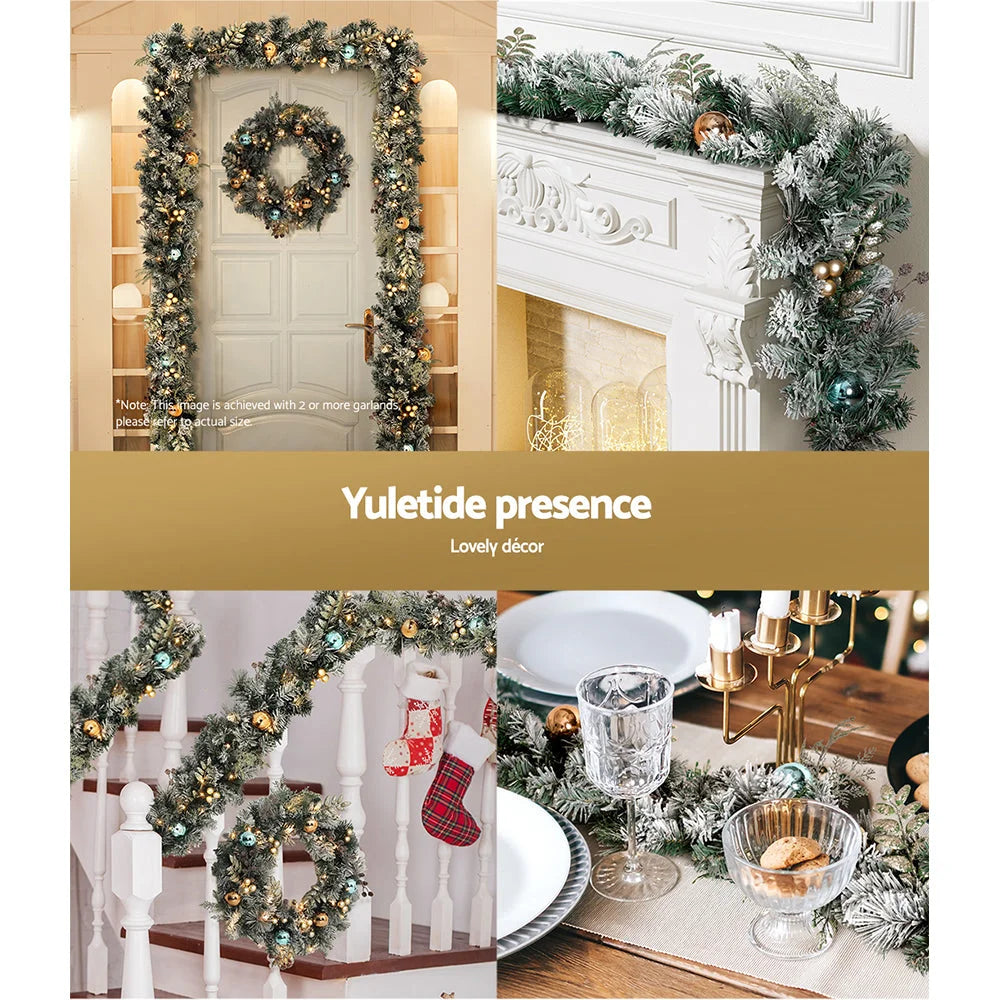 Christmas Garland 2.7M with LED Lights Snowy Decoration