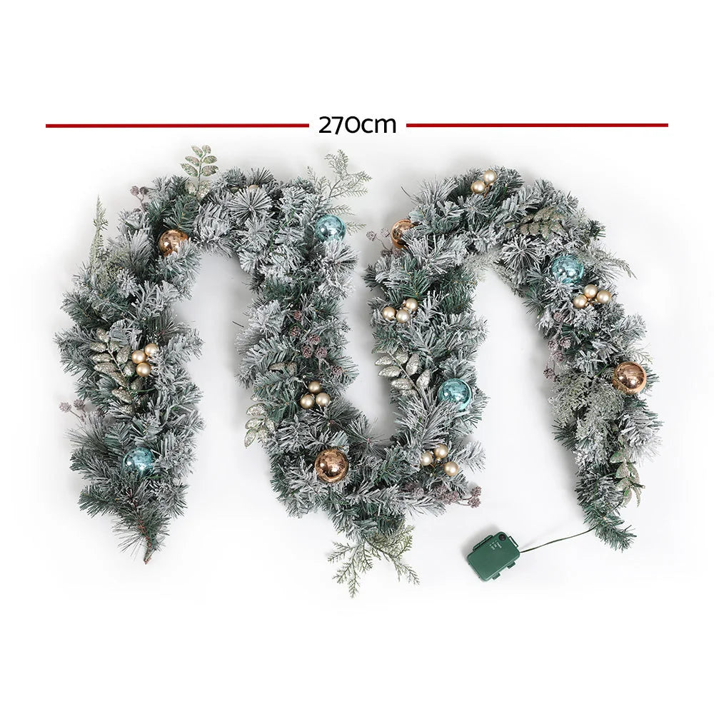 Christmas Garland 2.7M with LED Lights Snowy Decoration