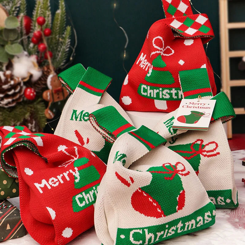 Christmas gift 4-Pack Christmas Knitted Gift Bags - Small &