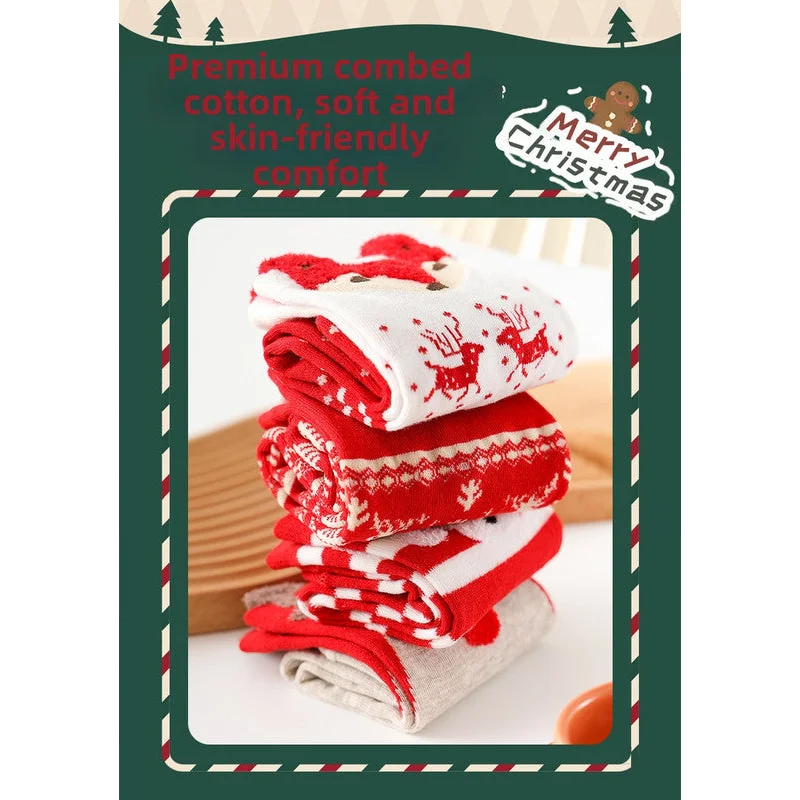 Christmas gift Christmas Socks Combed Cotton 4 Pair Medium